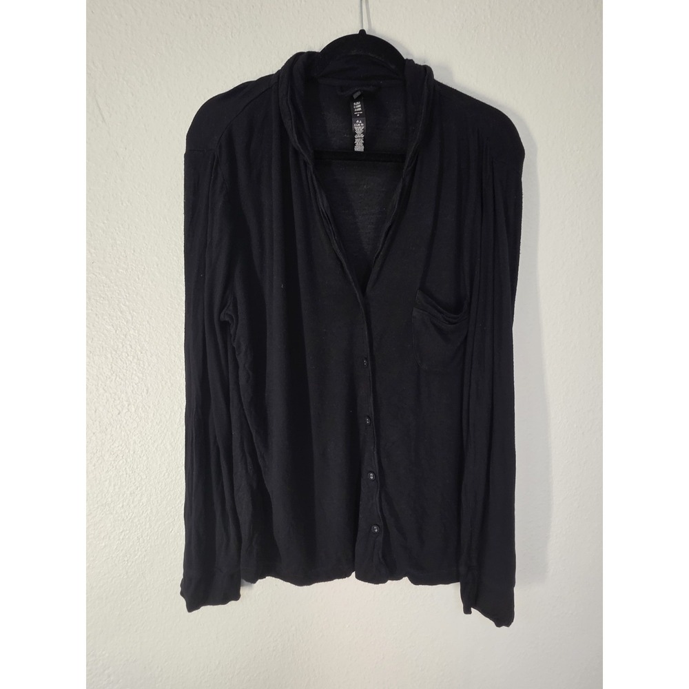 SKIMS Women Shirt M Black Long Sleeve Collared Athleisure